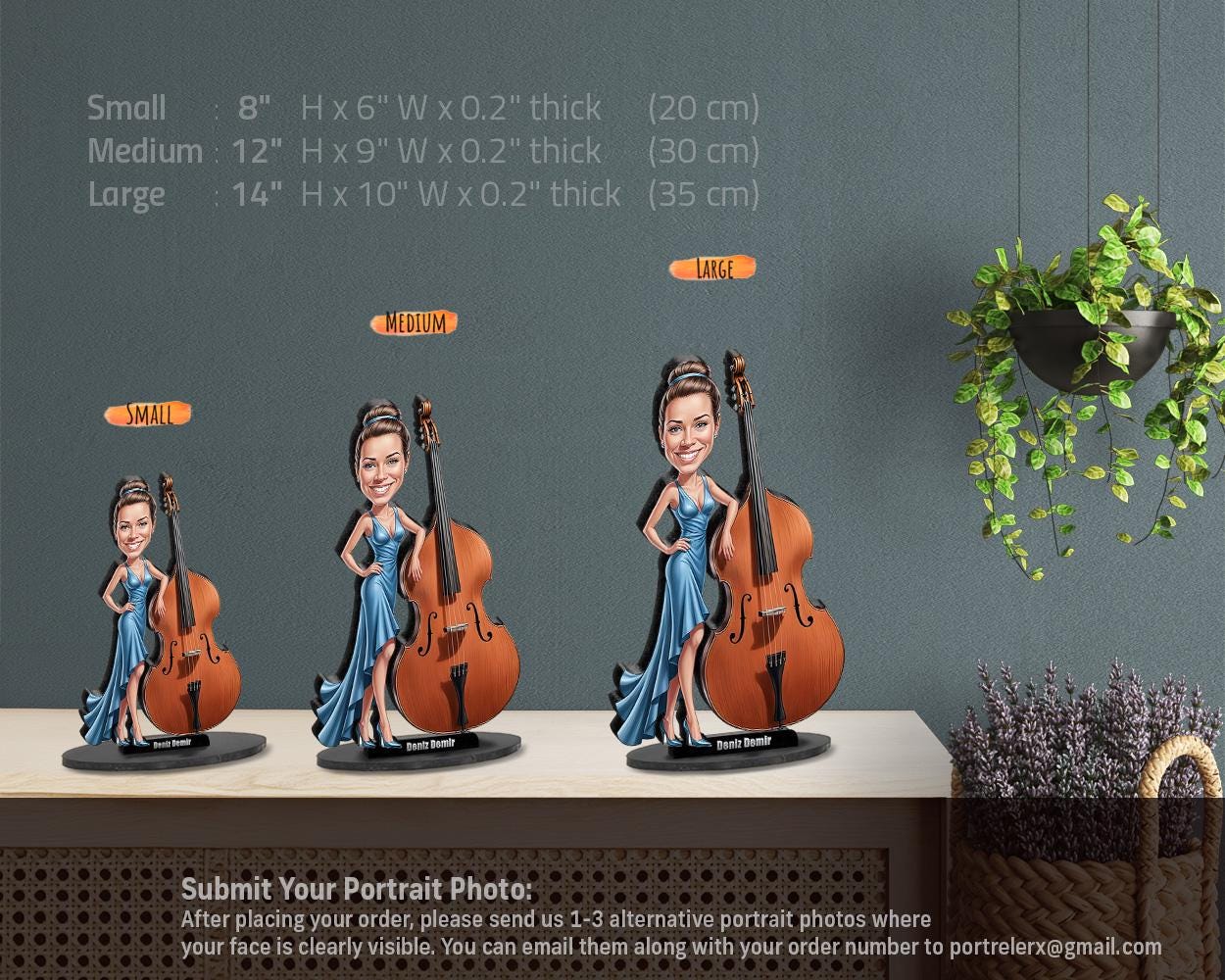 Double Bass Player Figurine | Custom Bassist Gift from Your Photo | Personalized Figurine, Magnet, Keychain & Car Charm