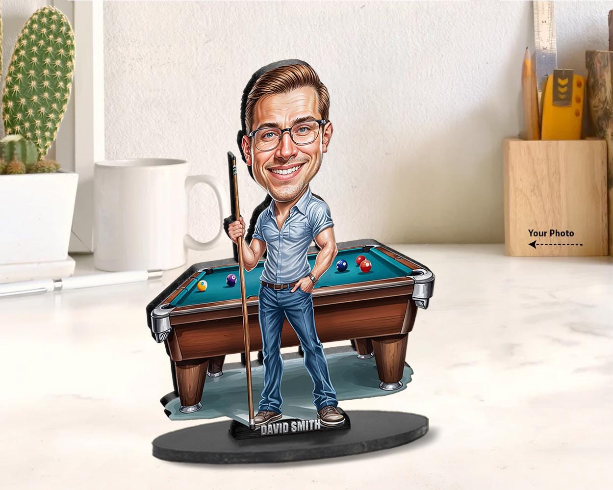 Personalized Pool Player Gifts | billiards Player Caricature Portrait From Your Photo | Funny Gift Sets with Your Photo & Name | BL2127