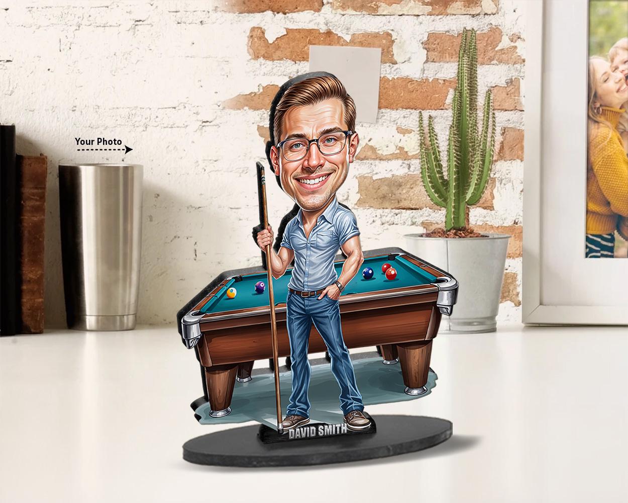 Personalized Pool Player Gifts | billiards Player Caricature Portrait From Your Photo | Funny Gift Sets with Your Photo & Name | BL2127