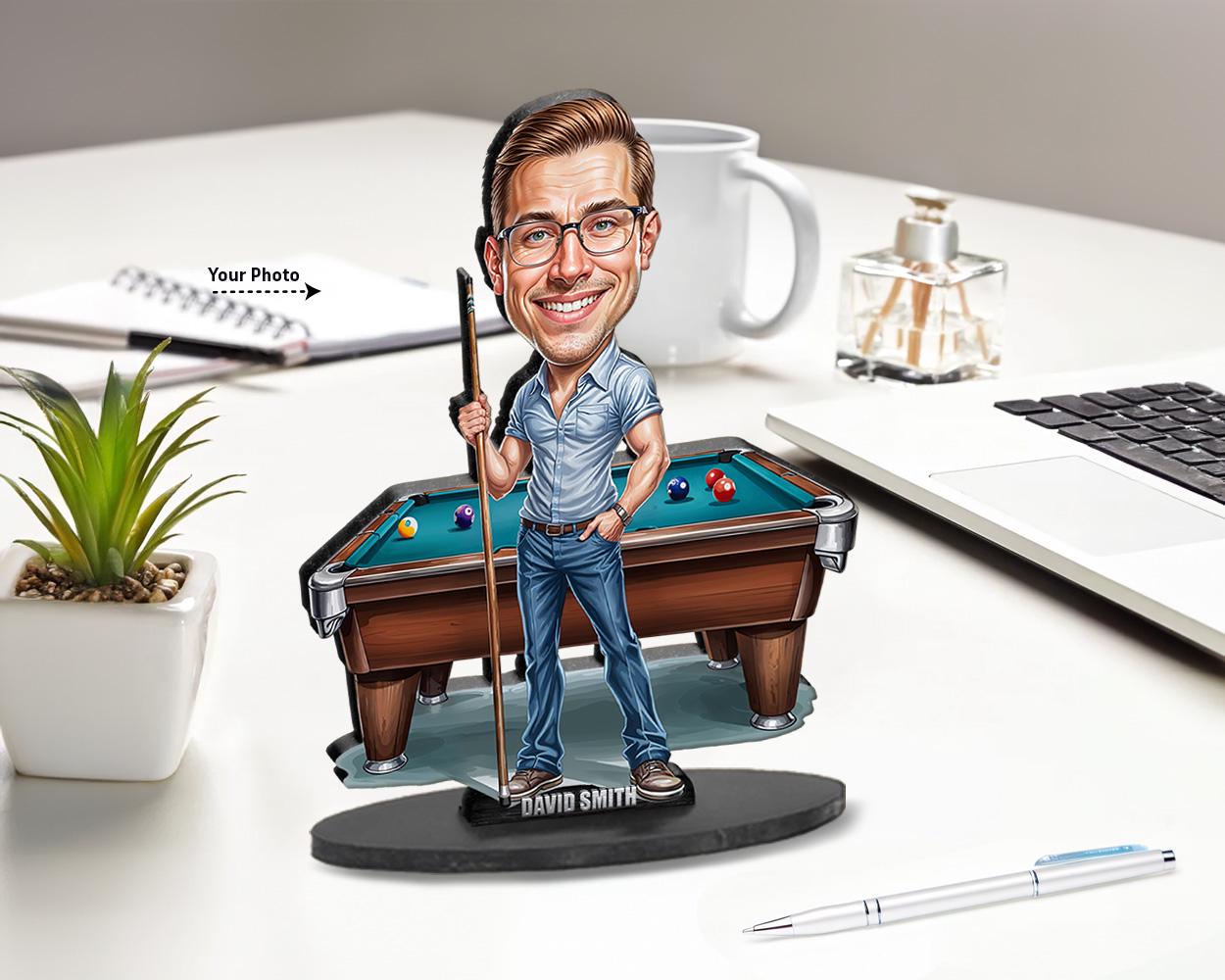 Personalized Pool Player Gifts | billiards Player Caricature Portrait From Your Photo | Funny Gift Sets with Your Photo & Name | BL2127