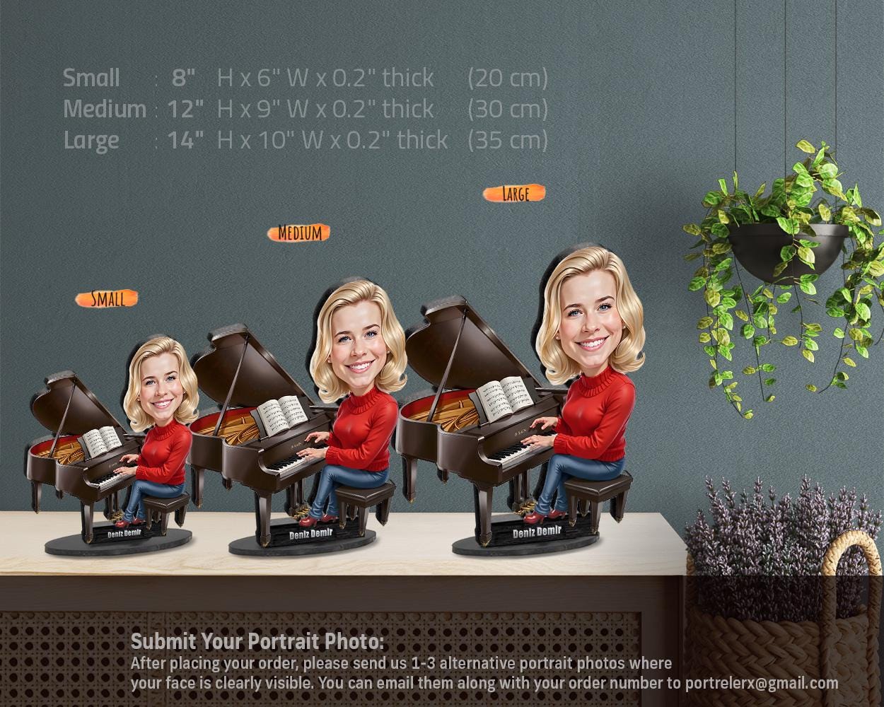 Personalized Pianist Gift | Piano Teacher Caricature Portrait From Your Photo | Funny Gift Sets with Your Photo & Name | PY0137