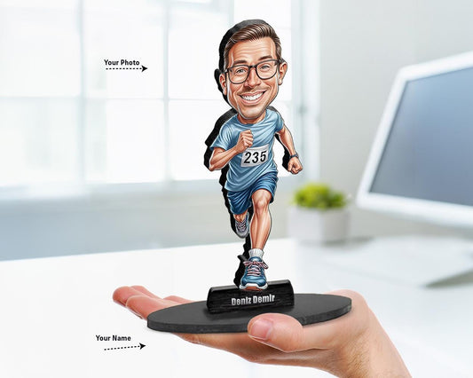 Personalized Male Marathon Runner Gift | Running Caricature Portrait From Your Photo | Funny Gift Sets with Your Photo & Name | R16141709