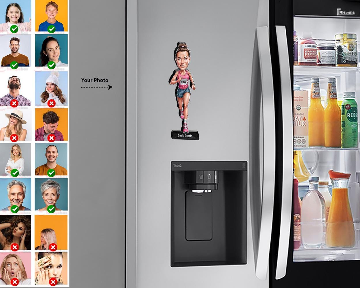 Personalized Female Marathon Runner Gift, Custom Caricature Figurine, Magnet, Keychain & Car Charm – Unique Running Portrait from Your Photo