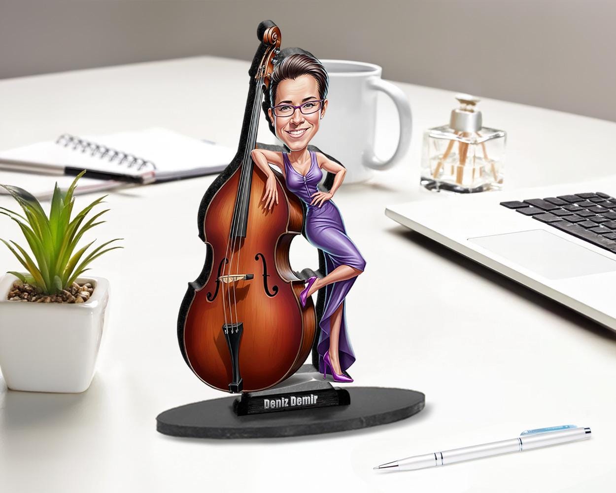Upright Bass Figurine | Custom Double Bass Player Gift from Your Photo | Personalized Figurine, Magnet, Keychain & Car Charm