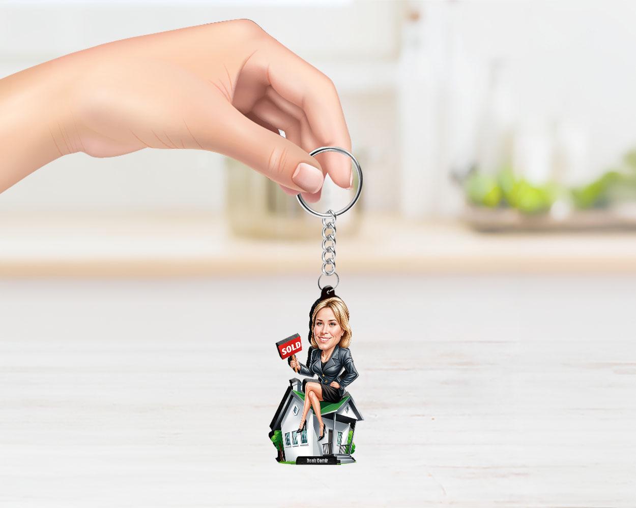 Funny Realtor Gift for Women or Men – Custom Real Estate Agent Figurine, Magnet, Keychain & Car Charm – Personalized from Photo