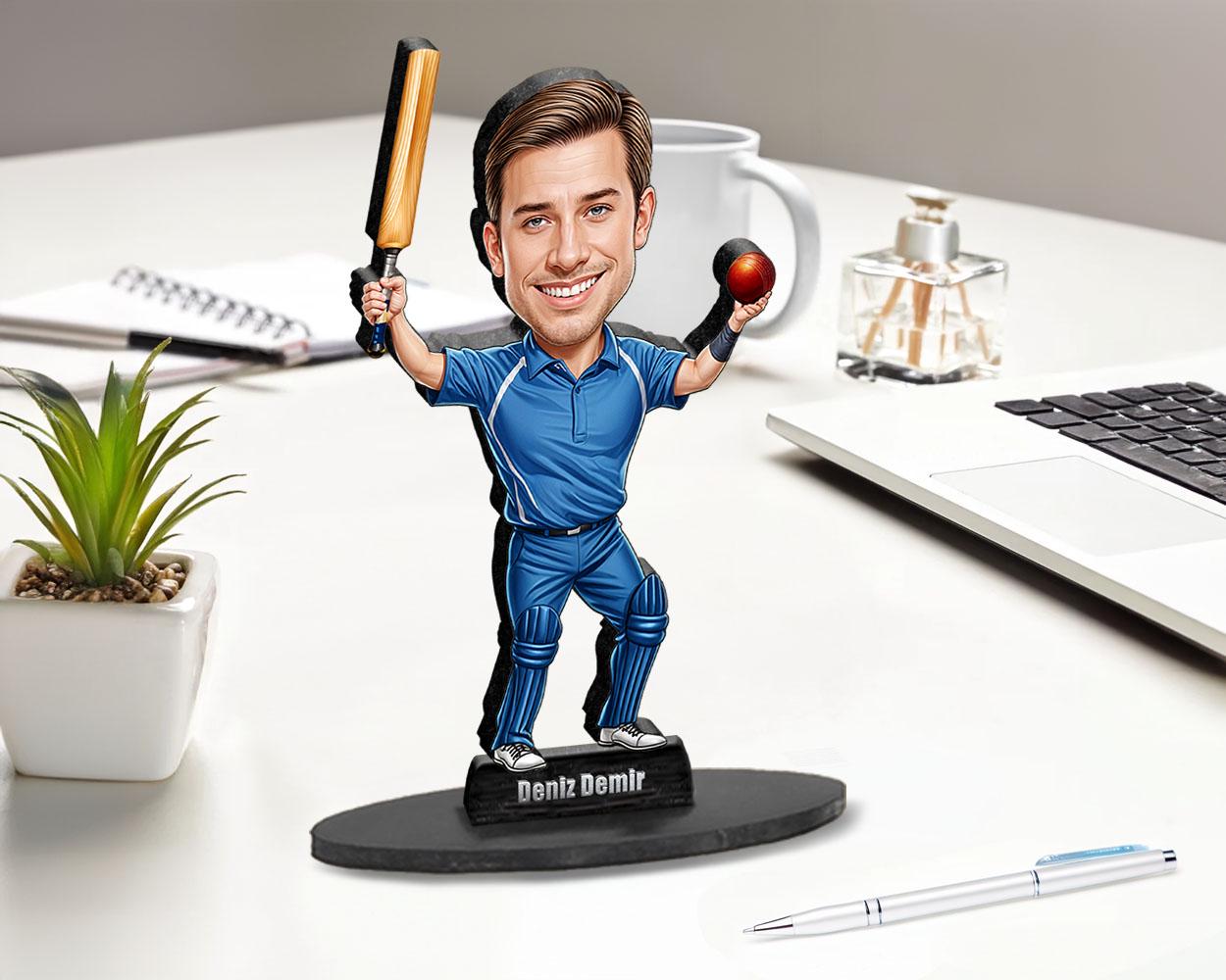Personalized Cricket Player Gift for Men | Custom Cricket Coach Caricature Portrait from Your Photo | Funny Gift Sets with Name & Photo