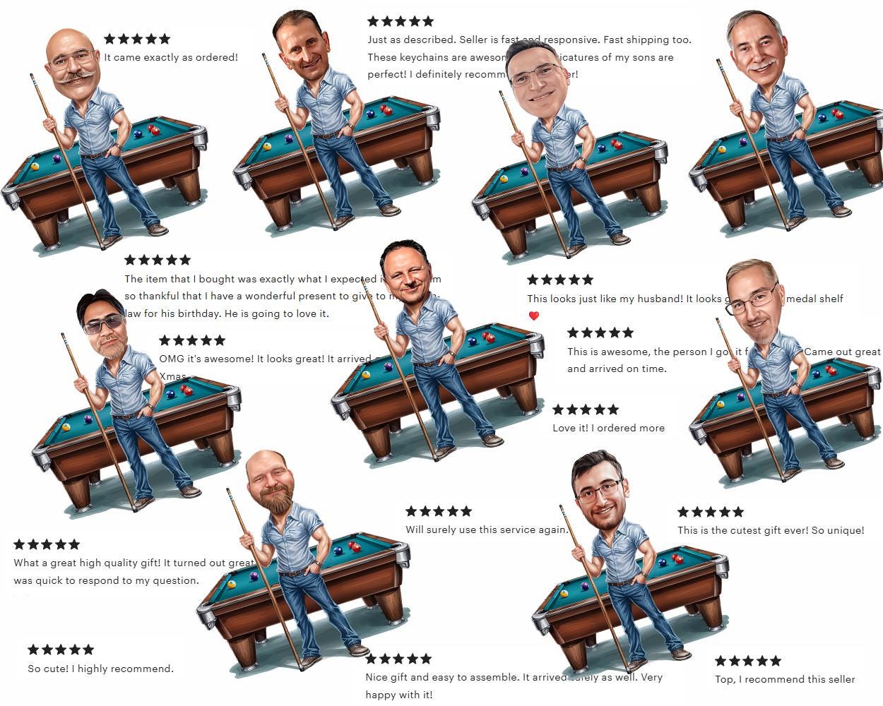 Personalized Pool Player Gifts | billiards Player Caricature Portrait From Your Photo | Funny Gift Sets with Your Photo & Name | BL2127