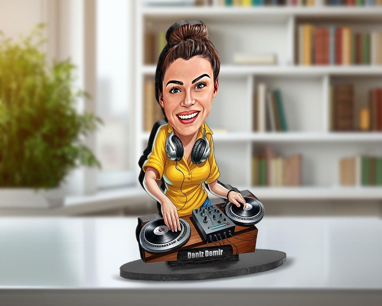 Personalized Female DJ Gift, Custom Caricature Figurine, Magnet, Keychain, Car Charm, DJ Booth Gift for Birthday, Graduation or Music Lovers