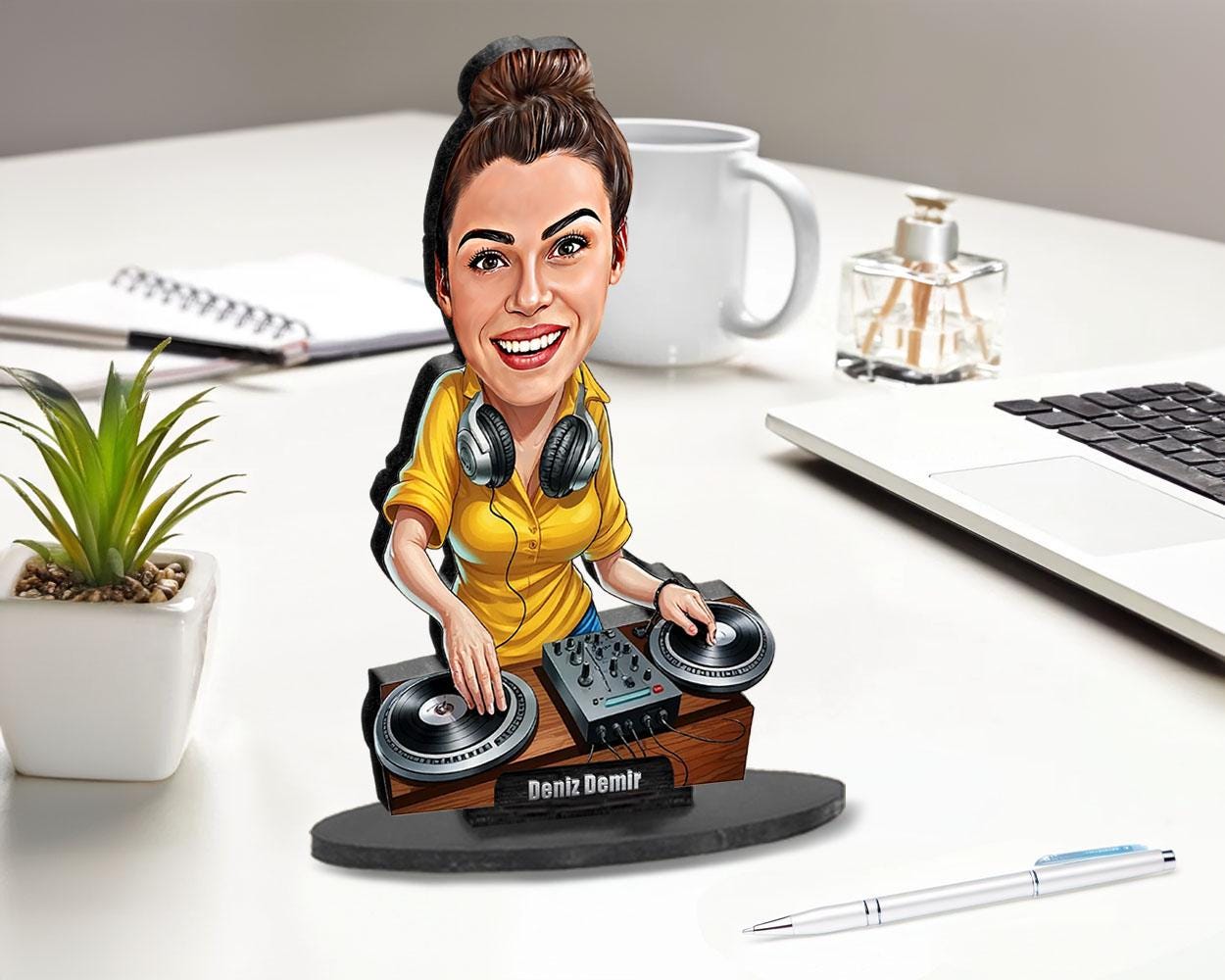 Personalized Female DJ Gift, Custom Caricature Figurine, Magnet, Keychain, Car Charm, DJ Booth Gift for Birthday, Graduation or Music Lovers