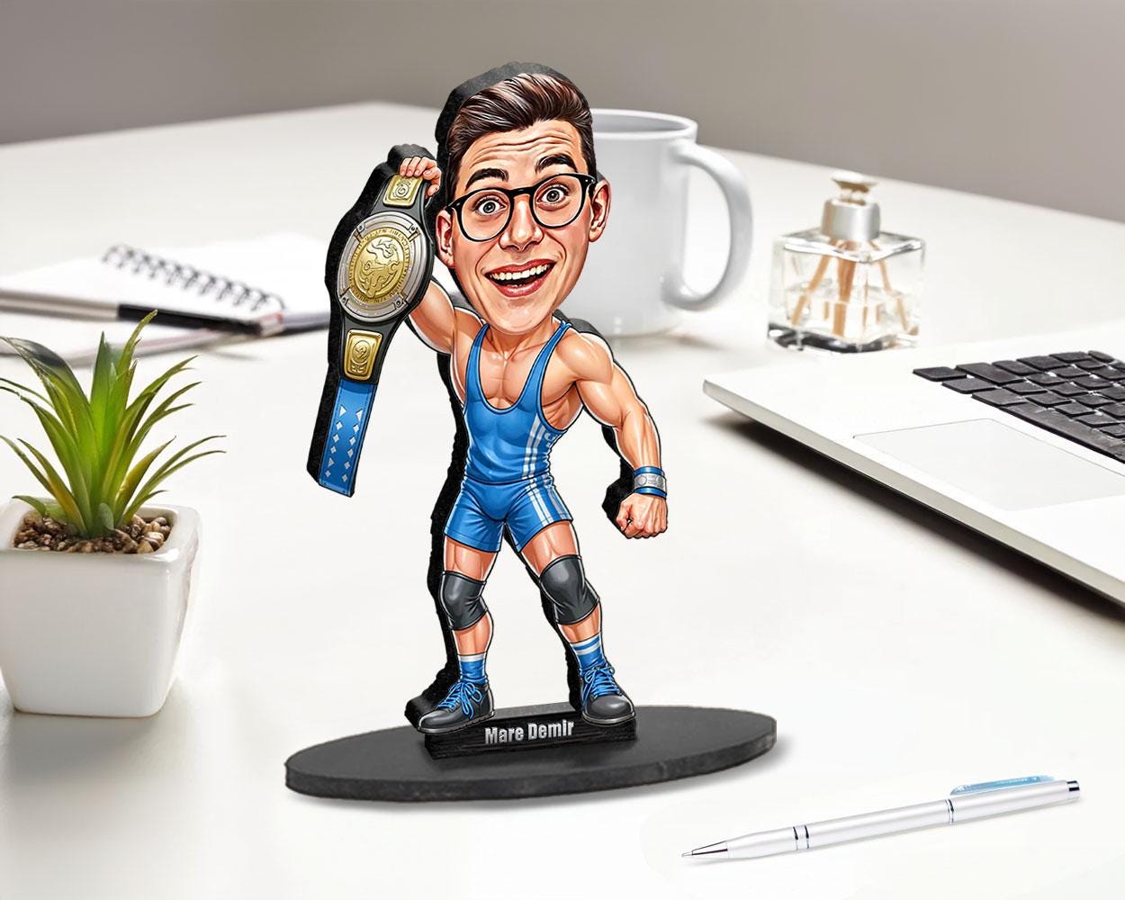 Personalized Wrestler Gift | Custom Funny Wrestling Coach Caricature Portrait From Your Photo | Unique Gift Ideas with Your Photo & Name
