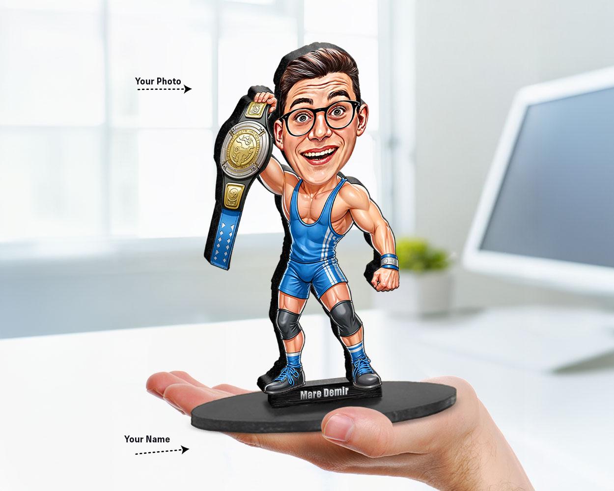 Personalized Wrestler Gift | Custom Funny Wrestling Coach Caricature Portrait From Your Photo | Unique Gift Ideas with Your Photo & Name
