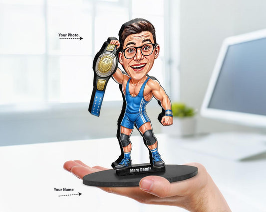 Personalized Wrestler Gift | Custom Funny Wrestling Coach Caricature Portrait From Your Photo | Unique Gift Ideas with Your Photo & Name