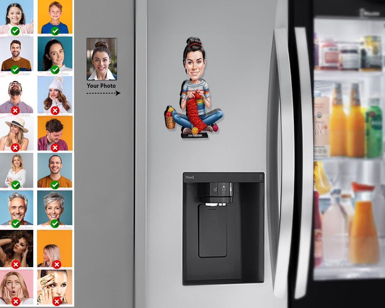 Custom Knitting Woman Gift – Personalized Funny Figurine, Magnet, Keychain & Car Charm – Unique Portrait from Your Photo