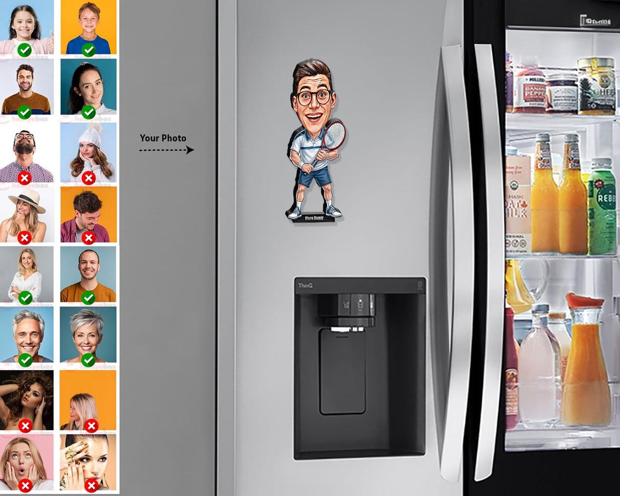 Personalized Tennis Coach or Player Gift – Custom Funny Figurine, Magnet, Keychain & Car Charm – Unique Portrait from Your Photo