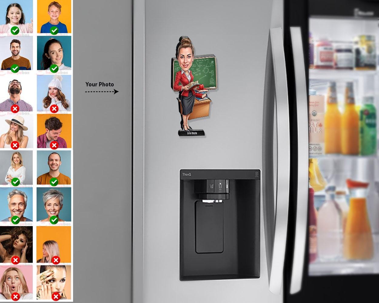 Funny Gift for Elementary School Teacher – Custom Figurine, Magnet, Keychain & Car Charm – Personalized Portrait from Photo