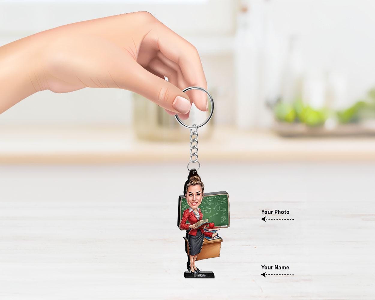 Funny Gift for Elementary School Teacher – Custom Figurine, Magnet, Keychain & Car Charm – Personalized Portrait from Photo