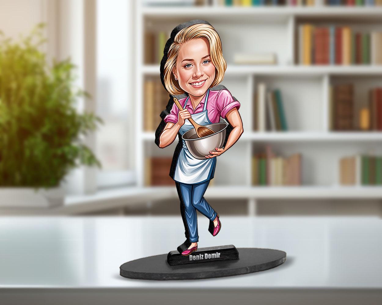 Custom Female Chef Figurine | Personalized Gift for Mom, Wife or Friend | Cooking Caricature, Magnet, Keychain & Car Charm