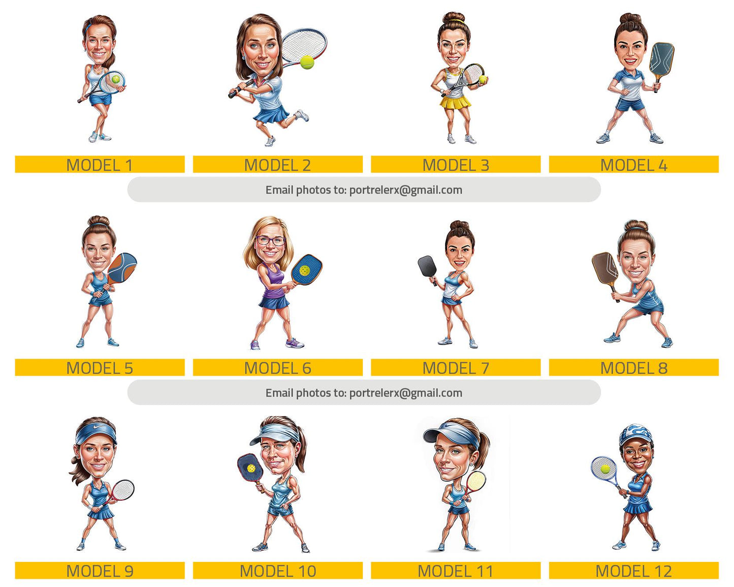 Custom Female Tennis Player Gift – Personalized Coach Figurine, Magnet, Keychain & Car Charm – Funny Caricature Portrait from Your Photo