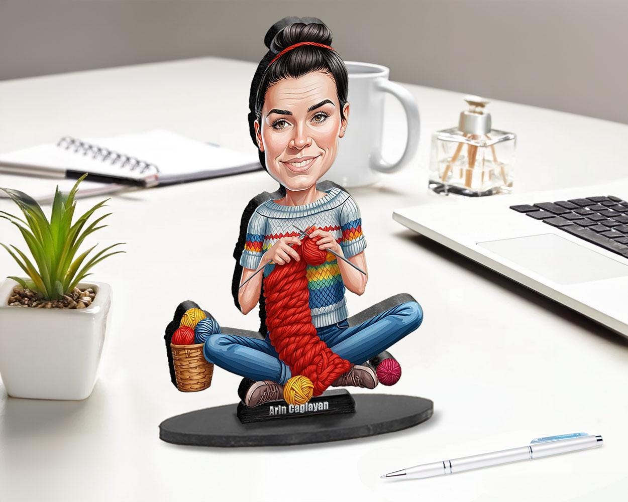 Custom Knitting Woman Gift – Personalized Funny Figurine, Magnet, Keychain & Car Charm – Unique Portrait from Your Photo