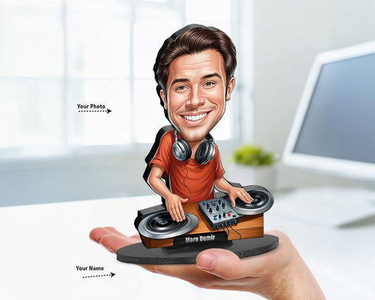 Personalized DJ Gift | Custom Fun Dj Gift Caricature Portrait From Your Photo | 3D Wooden Figurine Trinket- DJ132