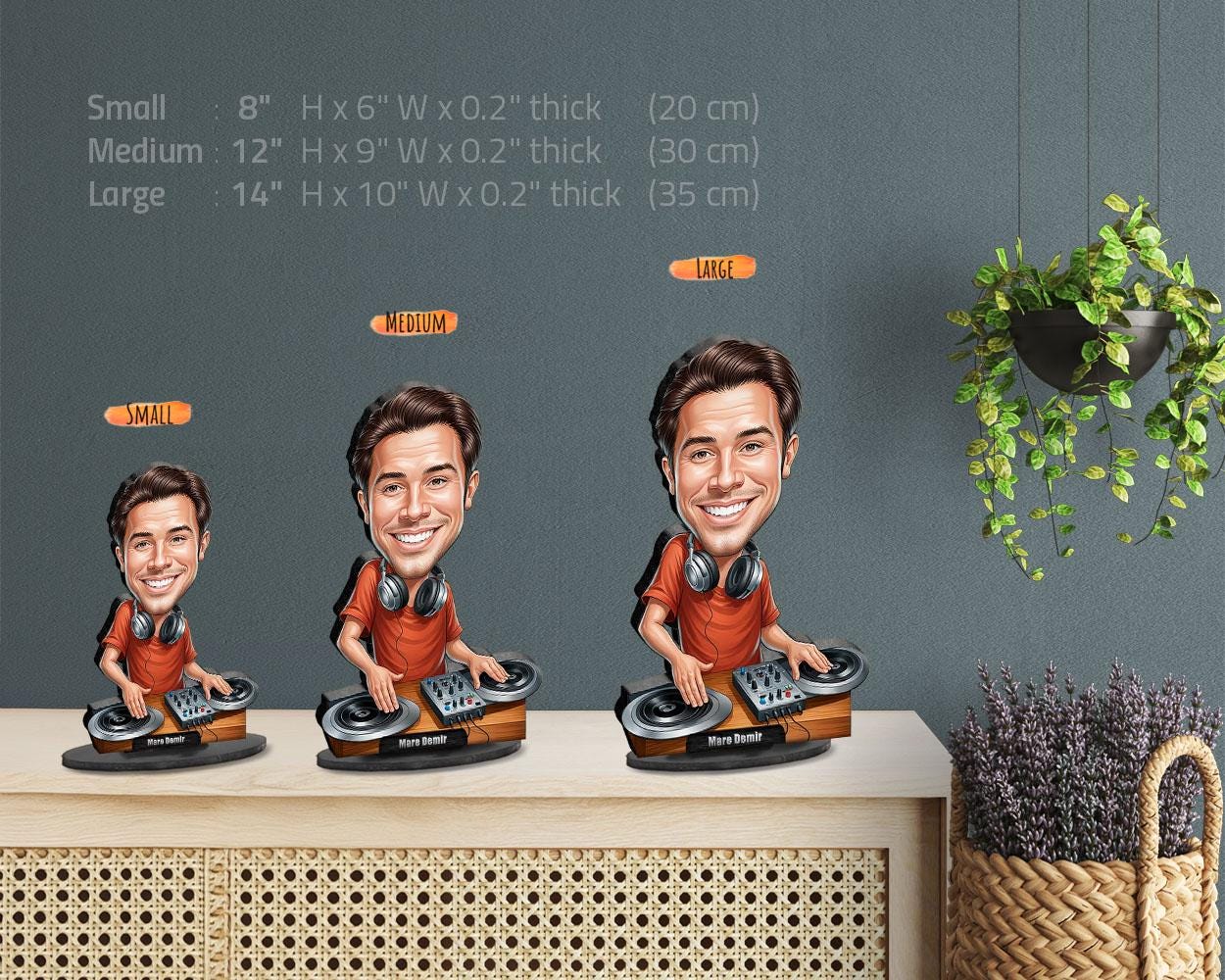 Personalized DJ Gift | Custom Fun Dj Gift Caricature Portrait From Your Photo | 3D Wooden Figurine Trinket- DJ132