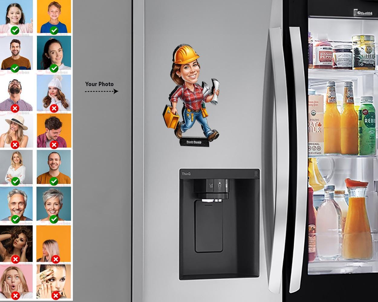 Funny Construction Worker Gift for Him | Custom Engineer Figurine with Hard Hat & Blueprints | Personalized Magnet, Keychain, Car Charm