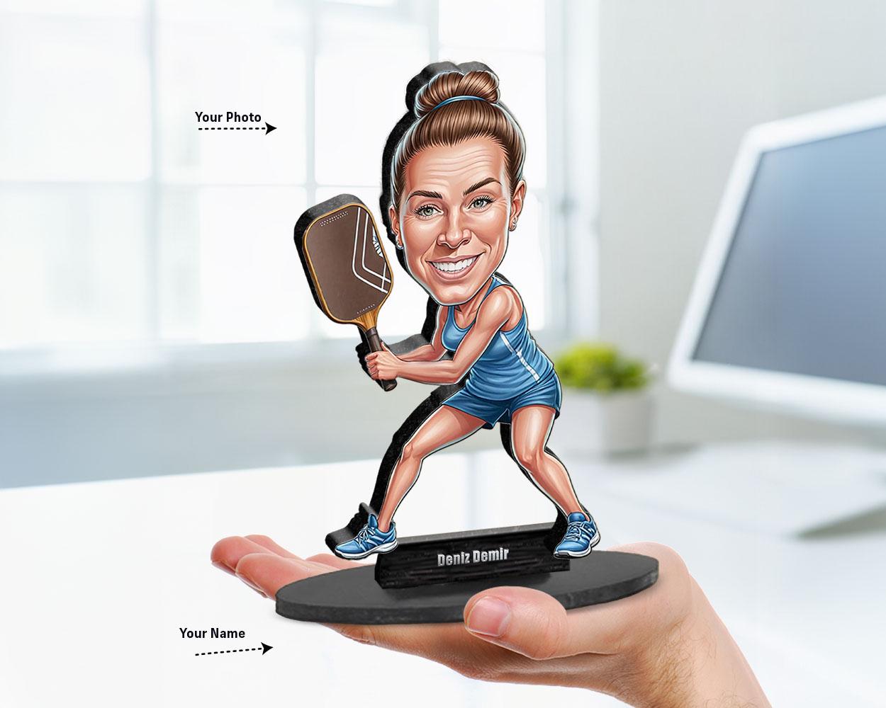 Personalized Pickleball Player Gift | Pickleball Teacher Caricature Portrait From Your Photo | 3D Wooden Figurine Trinket- PCT13