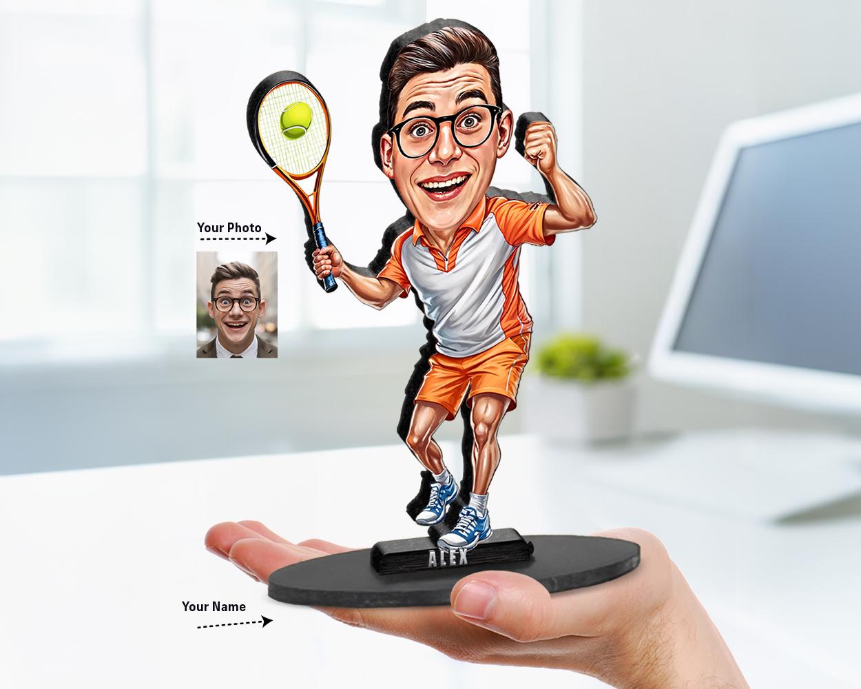 Personalized Tennis Player Gift – Custom Caricature Figurine from Your Photo