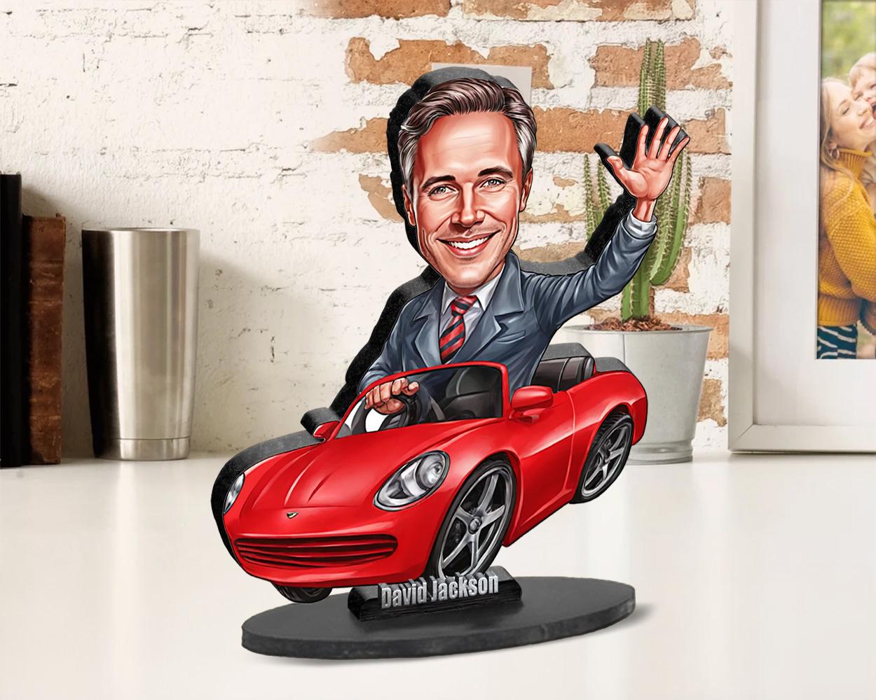 Personalized Car Dealer Gift, Wooden Figurine Trinket, Car Salesman Gift / Car Guy Gift Custom Car Charm Rear View Mirror