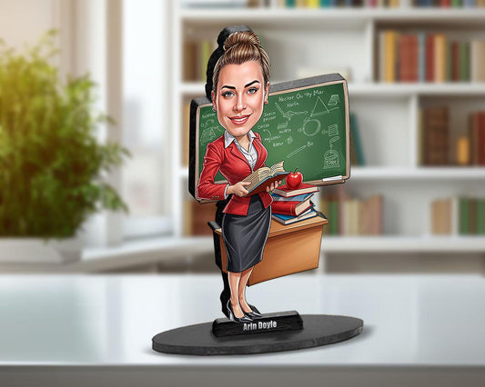 Funny Gift for Elementary School Teacher – Custom Figurine, Magnet, Keychain & Car Charm – Personalized Portrait from Photo