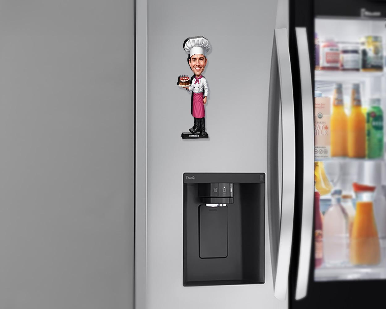 Personalized Male Pastry Chef Gift – Custom Baker Figurine, Magnet, Keychain & Car Charm – Unique Caricature Portrait from Your Photo