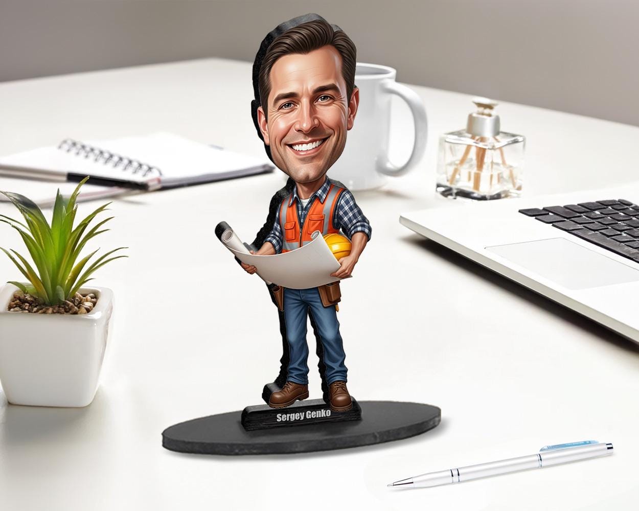 Personalized Construction Manager Gift – Custom Funny Figurine, Magnet, Keychain & Car Charm – Unique Caricature Portrait from Photo