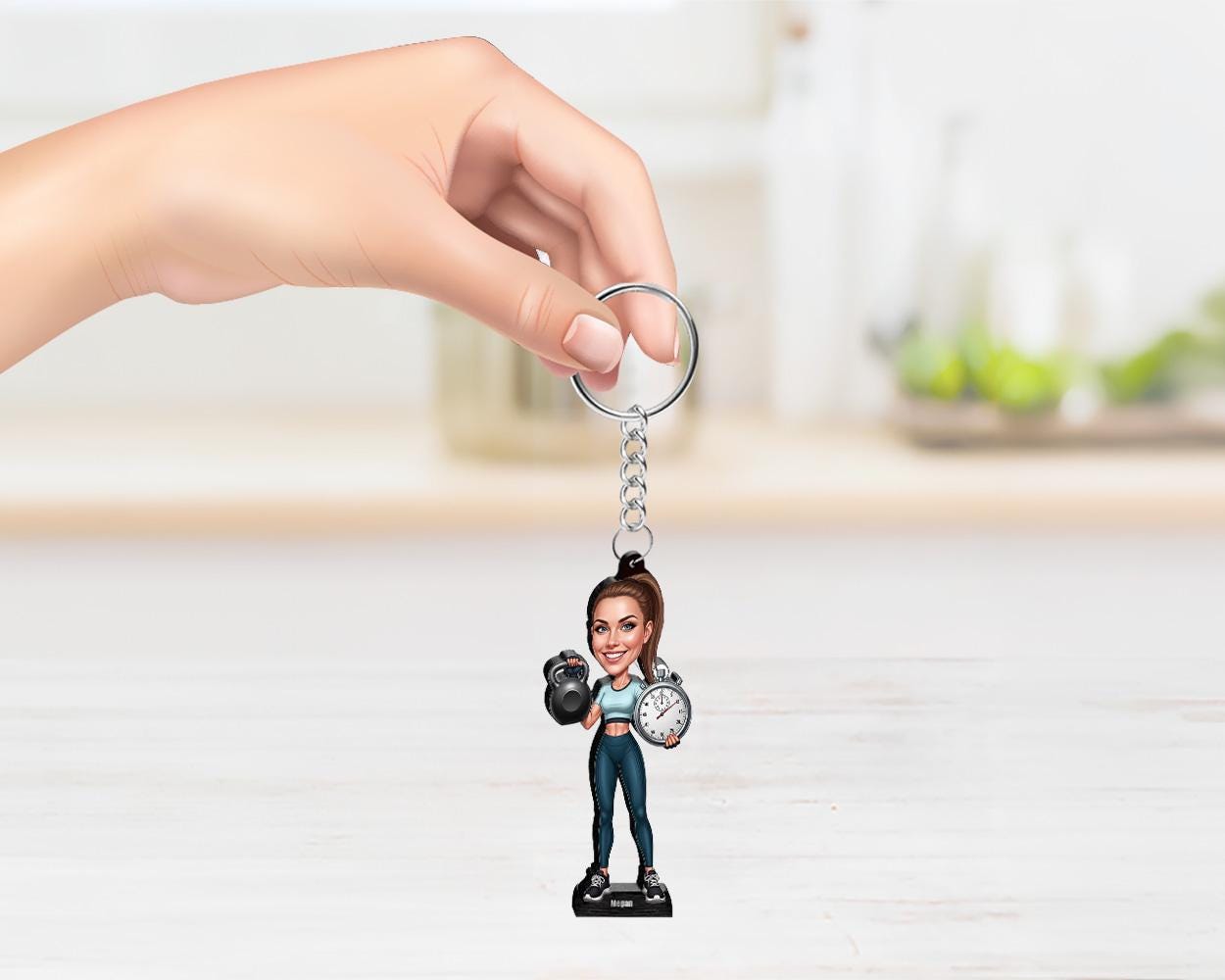 Personalized Female Personal Trainer Gift – Custom Caricature Figurine, Magnet, Keychain & Car Charm – Fitness Coach Portrait from Photo