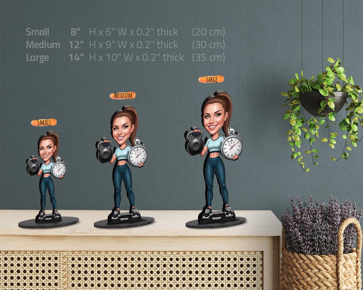 Personalized Female Personal Trainer Gift – Custom Caricature Figurine, Magnet, Keychain & Car Charm – Fitness Coach Portrait from Photo