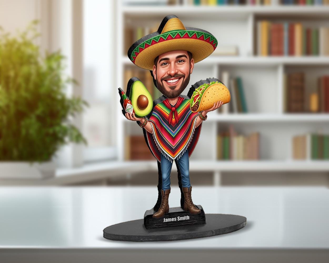 Personalized Taco Lover Gift for Men – Custom Funny Figurine, Magnet, Keychain & Car Charm – Unique Caricature Portrait from Your Photo
