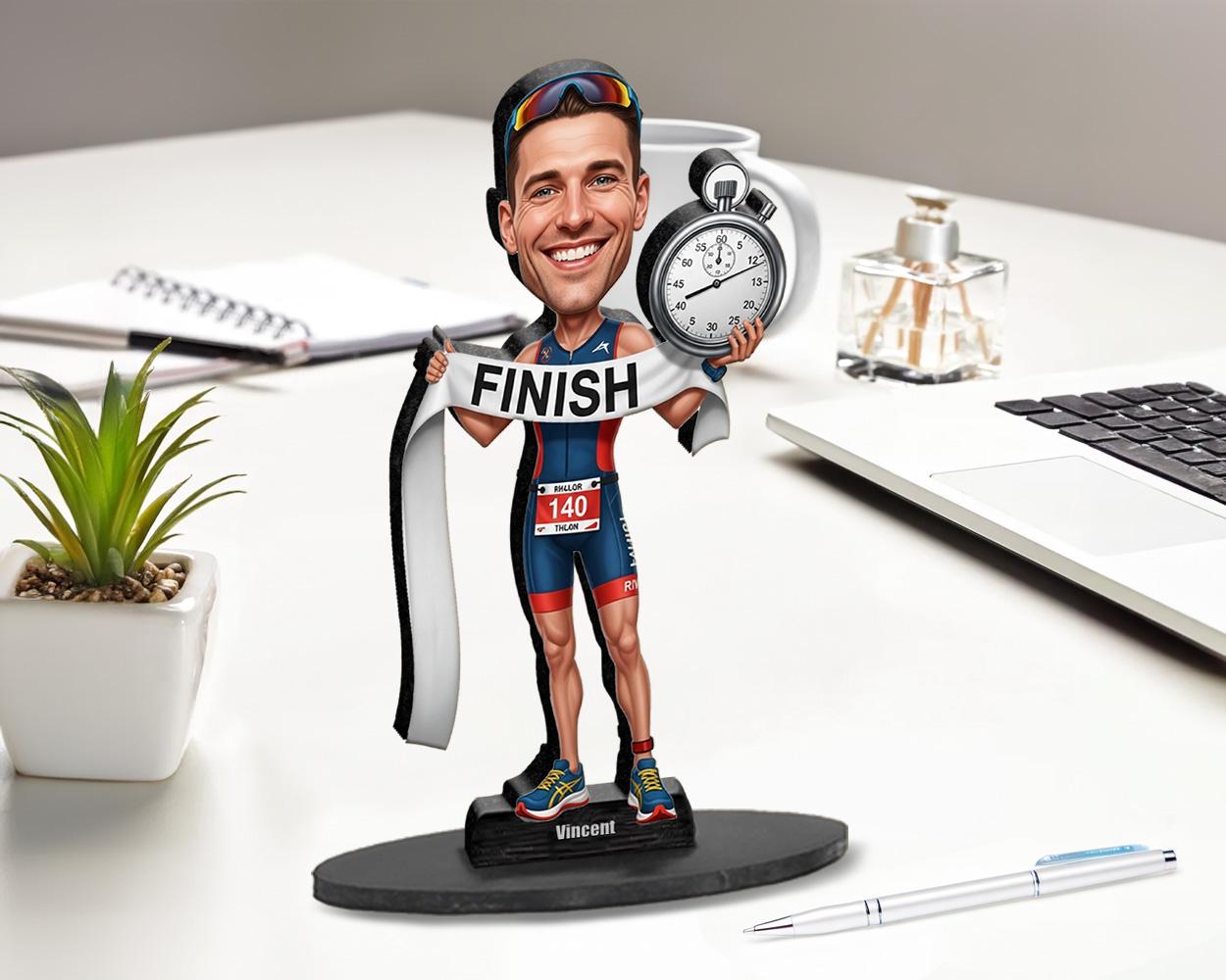 Custom Triathlete Gift for Men – Personalized Funny Figurine or Magnet – Swim Bike Run Caricature from Your Photo