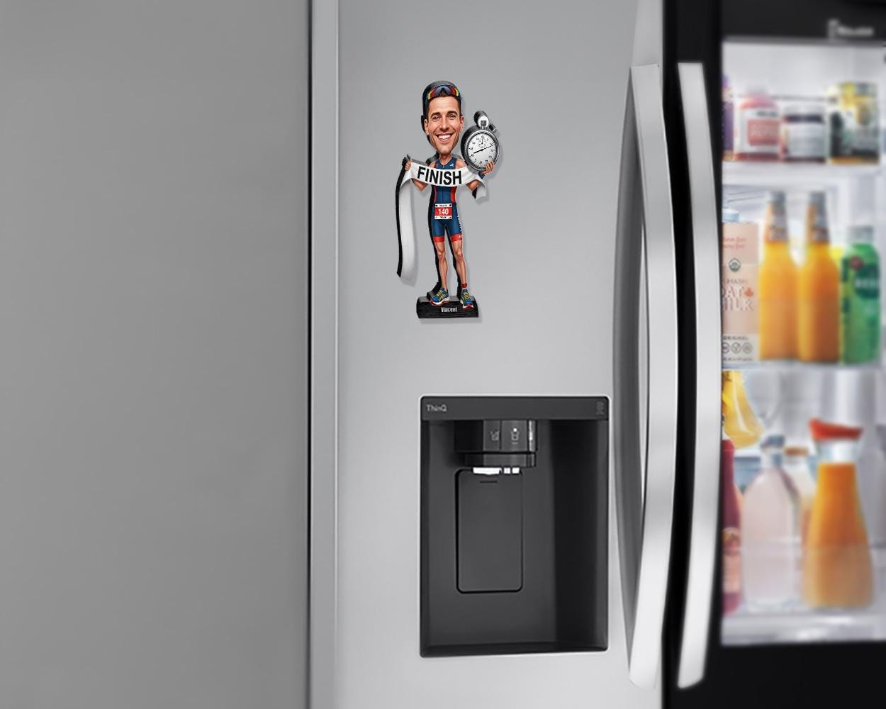 Custom Triathlete Gift for Men – Personalized Funny Figurine or Magnet – Swim Bike Run Caricature from Your Photo