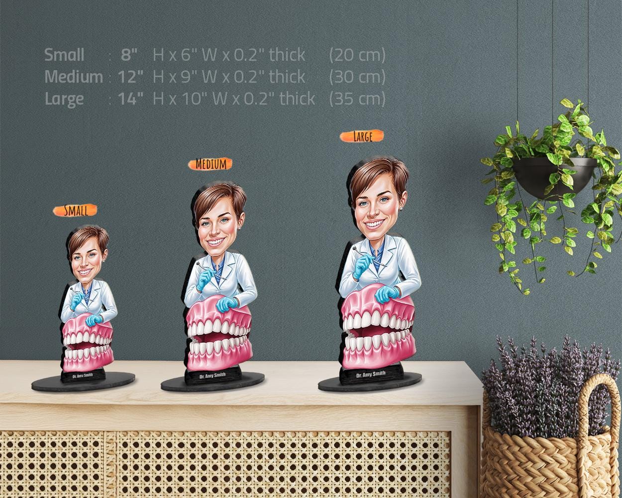 Orthodontist Graduation Gift | Custom Dentist Figurine with Dental Model | Personalized Caricature Figurine, Magnet, Keychain & Car Charm