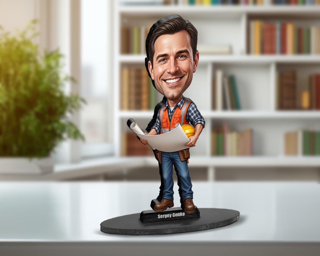 Personalized Construction Manager Gift – Custom Funny Figurine, Magnet, Keychain & Car Charm – Unique Caricature Portrait from Photo