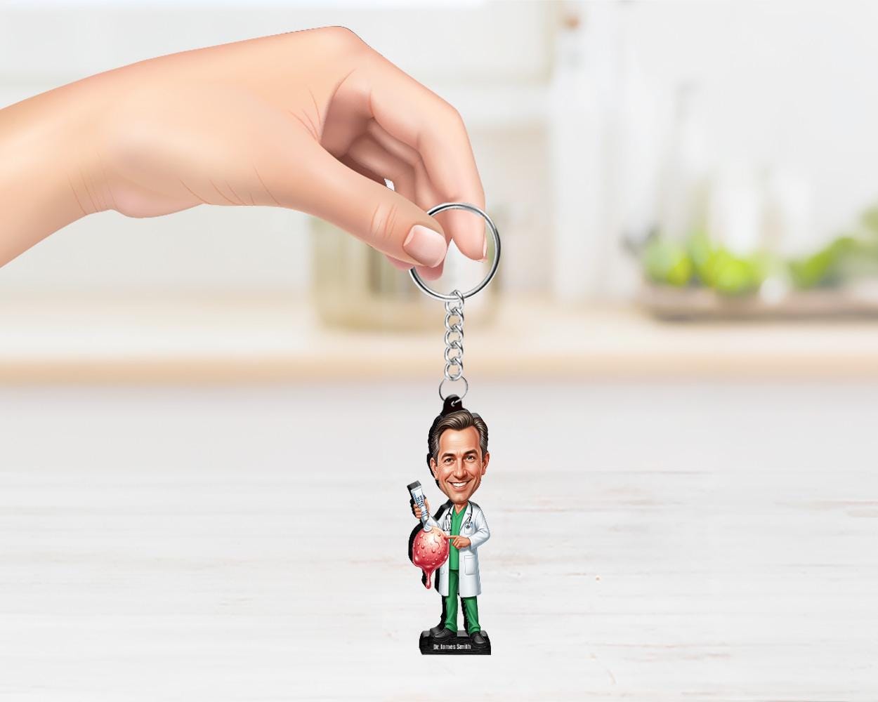 Custom Dermatologist Gift for Him | Male Skin Doctor Figurine with Name & Photo | Funny Caricature Magnet, Keychain | Car Charm Idea