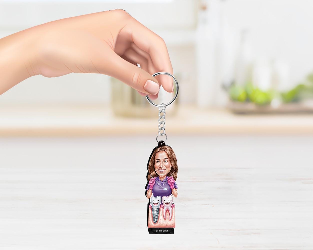 Personalized Prosthodontist Gift for Women | Custom Dental Implant Doctor Figurine with Name & Photo | Funny Magnet, Keychain | Car Charm