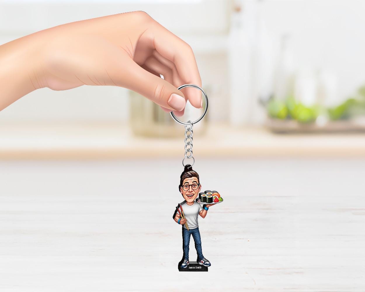 Personalized Sushi Lover Gift for Men – Custom Funny Figurine, Magnet, Keychain & Car Charm – Unique Caricature Portrait from Your Photo