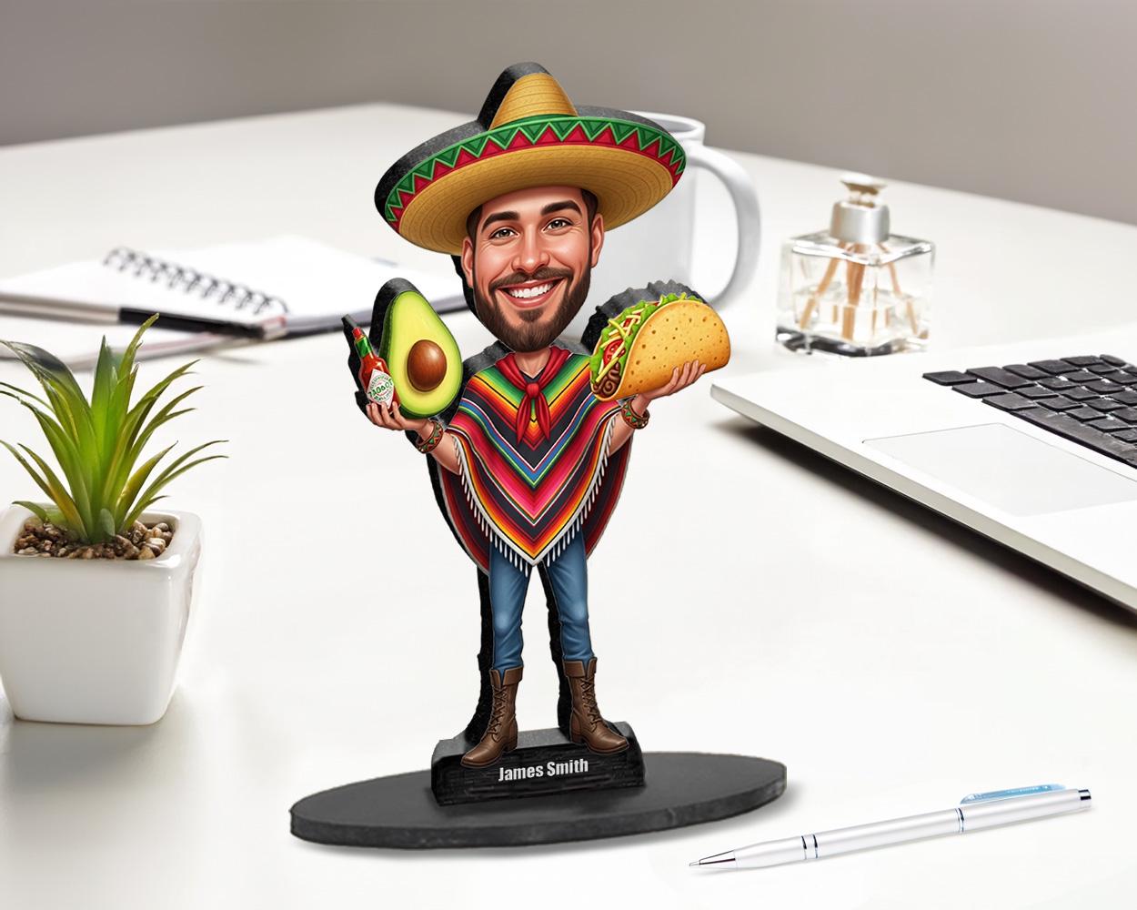 Personalized Taco Lover Gift for Men – Custom Funny Figurine, Magnet, Keychain & Car Charm – Unique Caricature Portrait from Your Photo