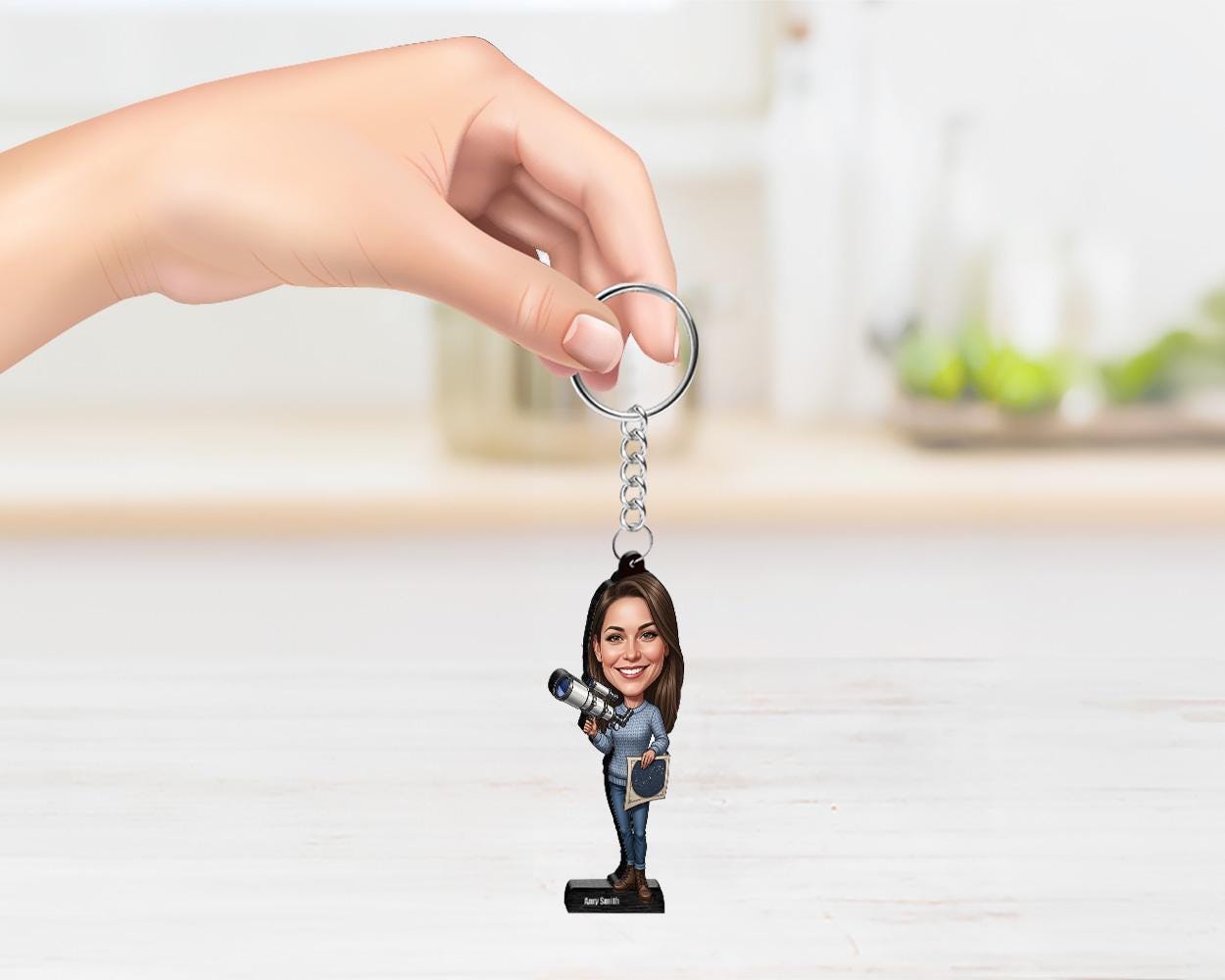 Personalized Female Astronomer Gift | Custom Stargazer Figurine with Name & Photo | Funny Magnet, Keychain | Car Charm Keepsake