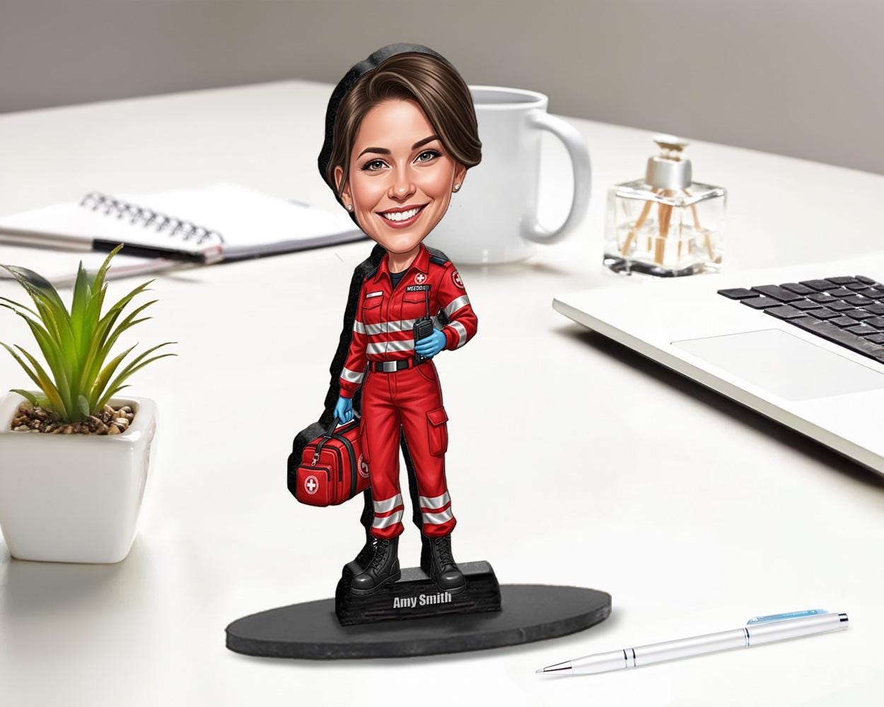 Custom Paramedic Gift for Men & Women | Funny EMT Figurine with Name, Photo | Personalized Magnet, Keychain or Car Charm Keepsake