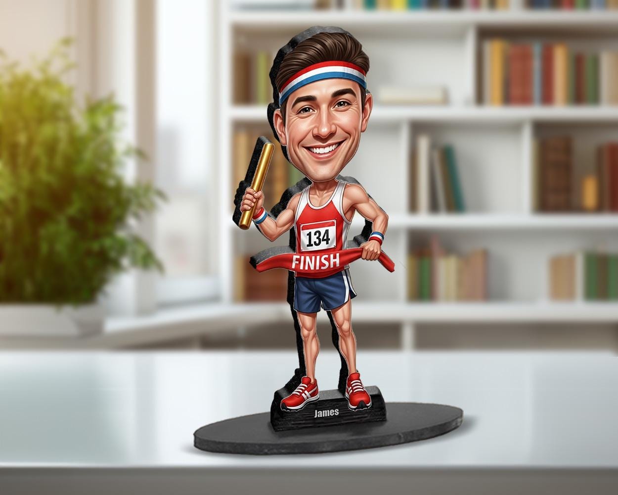Custom Relay Runner Gift for Men – Personalized Funny Figurine or Magnet – Track Team Portrait from Your Photo