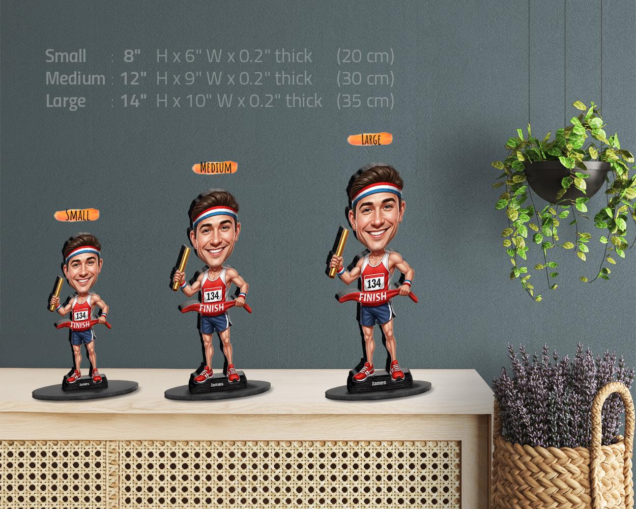 Custom Relay Runner Gift for Men – Personalized Funny Figurine or Magnet – Track Team Portrait from Your Photo