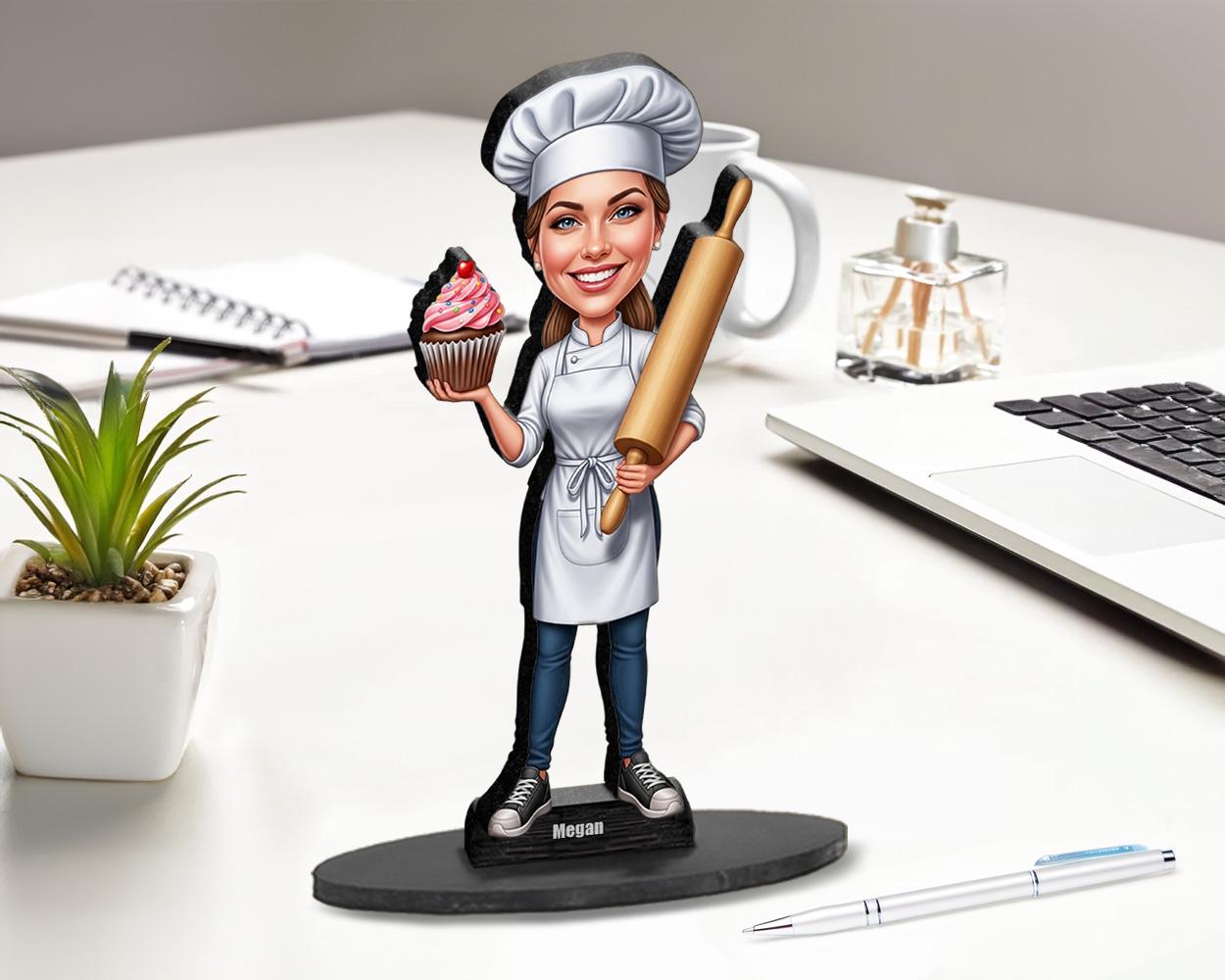 Personalized Baker Gift for Women – Custom Funny Figurine, Magnet, Keychain & Car Charm – Unique Caricature from Your Photo