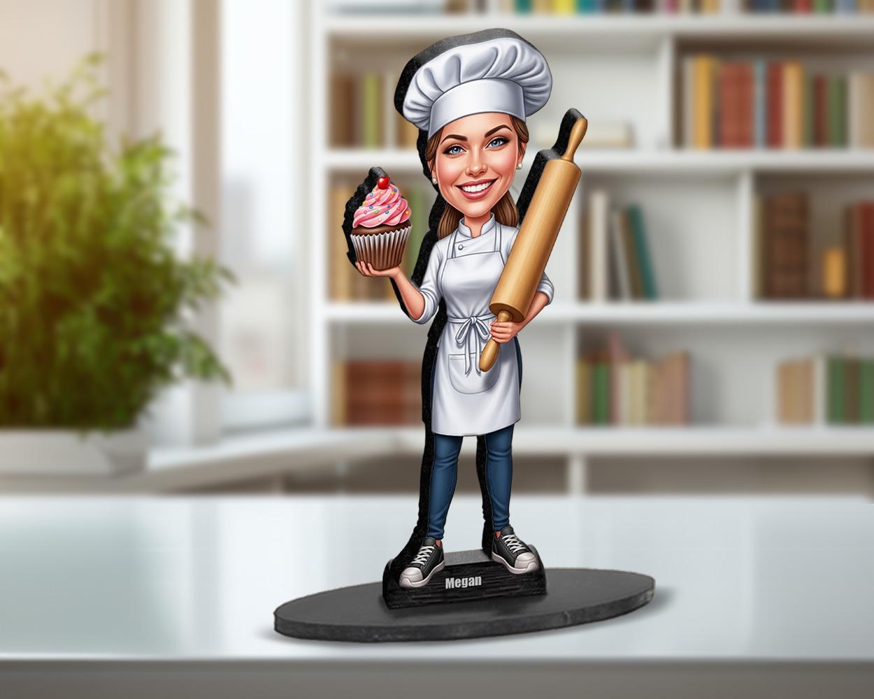 Personalized Baker Gift for Women – Custom Funny Figurine, Magnet, Keychain & Car Charm – Unique Caricature from Your Photo