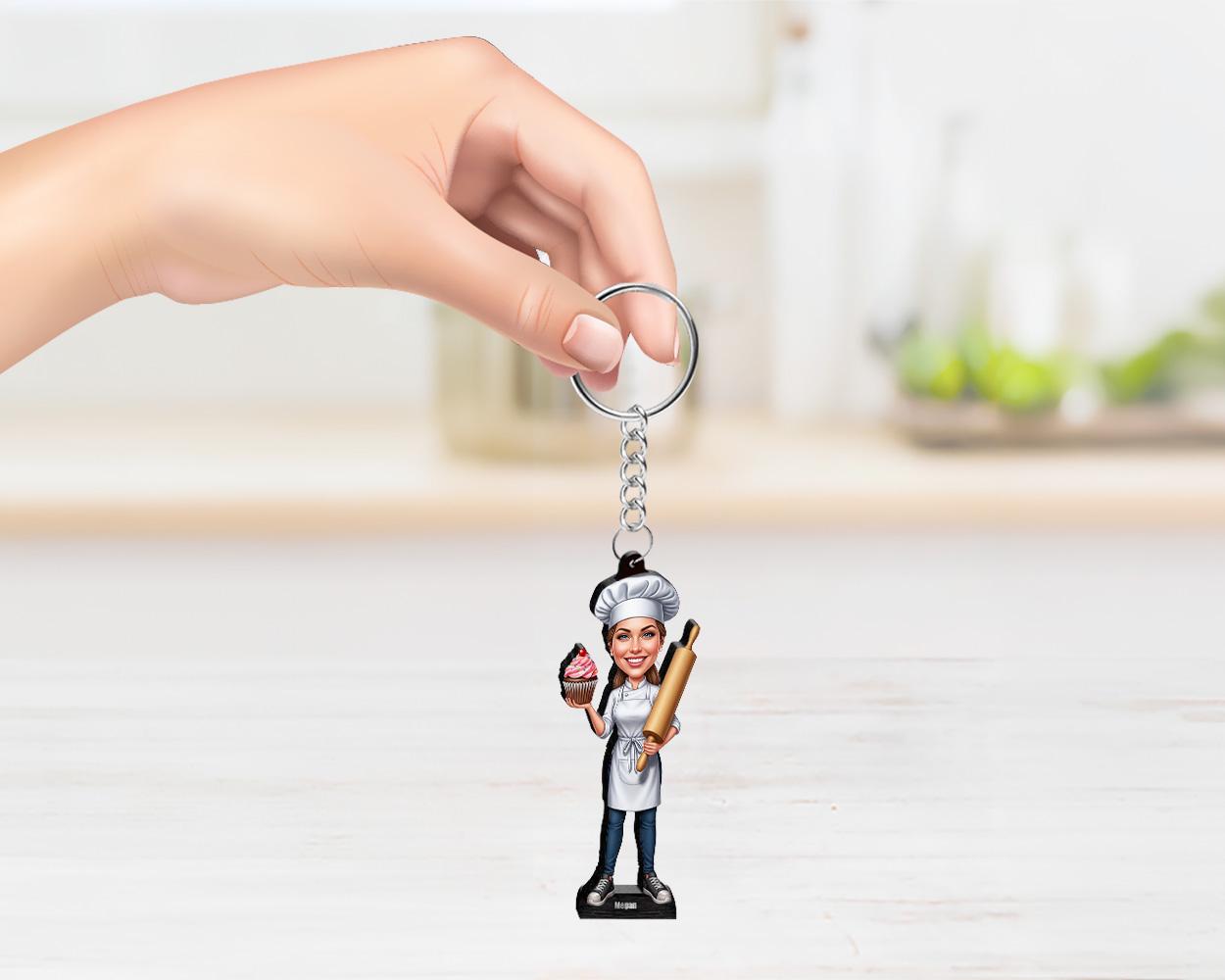 Personalized Baker Gift for Women – Custom Funny Figurine, Magnet, Keychain & Car Charm – Unique Caricature from Your Photo